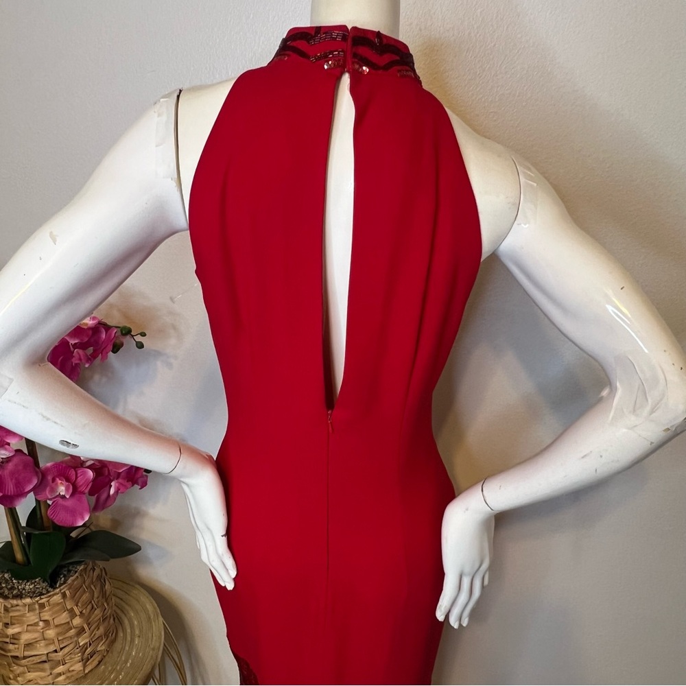 VTG Alyce Designs Red Sequin Roaring Midi Dress • Sz 8 Poly/ Silk - Picture 12 of 16